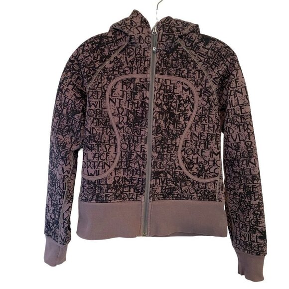 Lululemon Scuba  Hoodie II Ladies 8 Brown with Black Graffiti Text - Picture 1 of 10